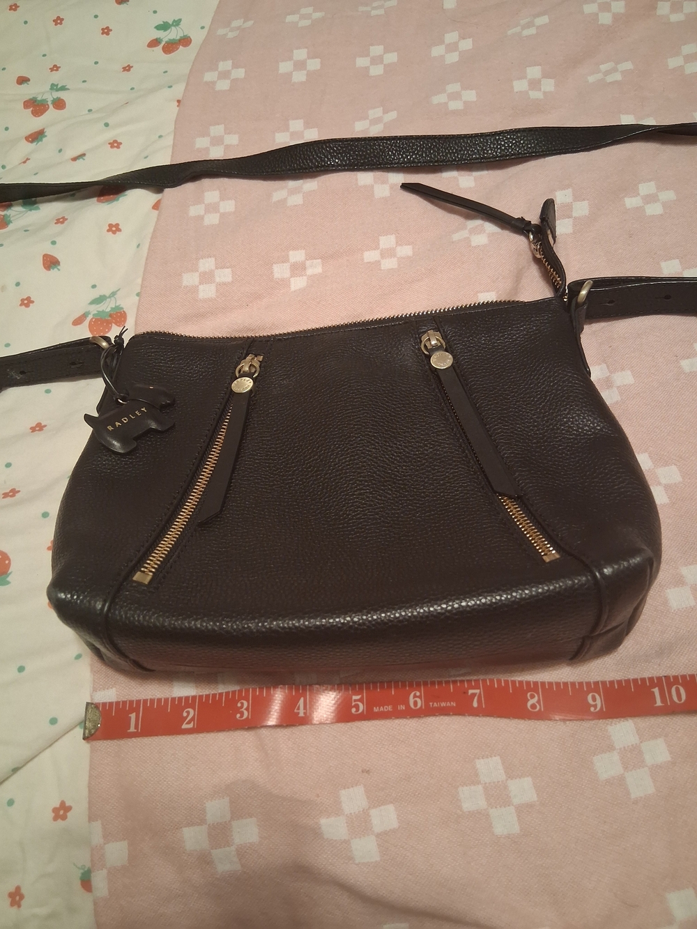 Black Pebbled Leather Crossbody Bag with Gold Hardware